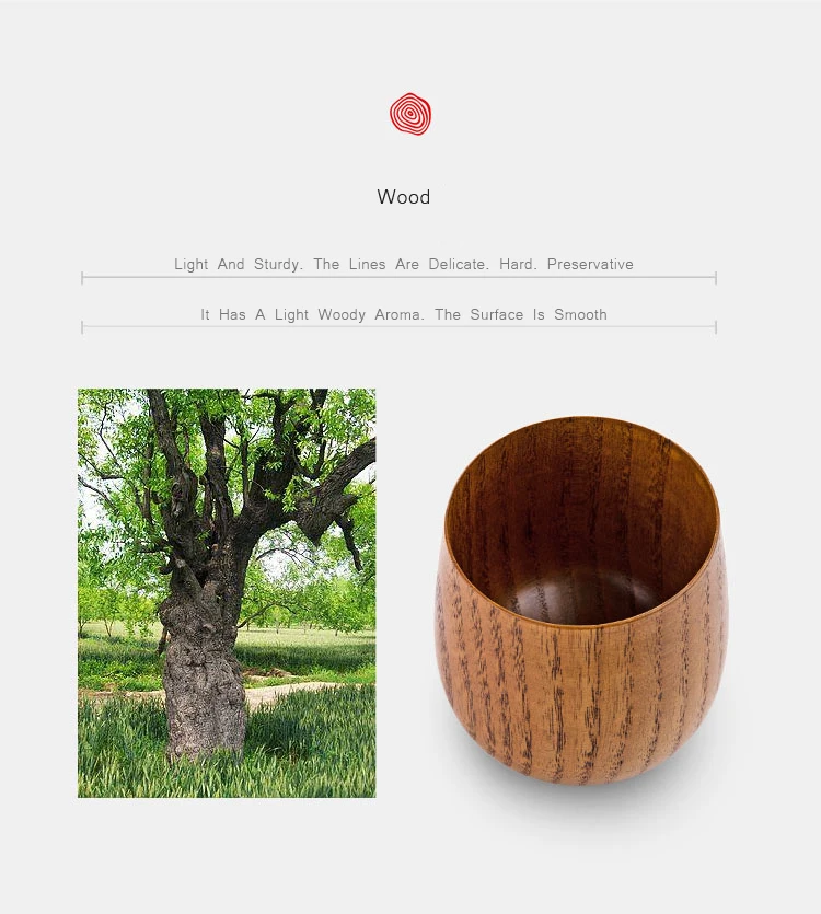 OYOURLIFE Japanese Style Natural Wooden Cup Reusable Environmental Protection Tea Coffee Milk Wine Cup Heat Insulation Water Cup