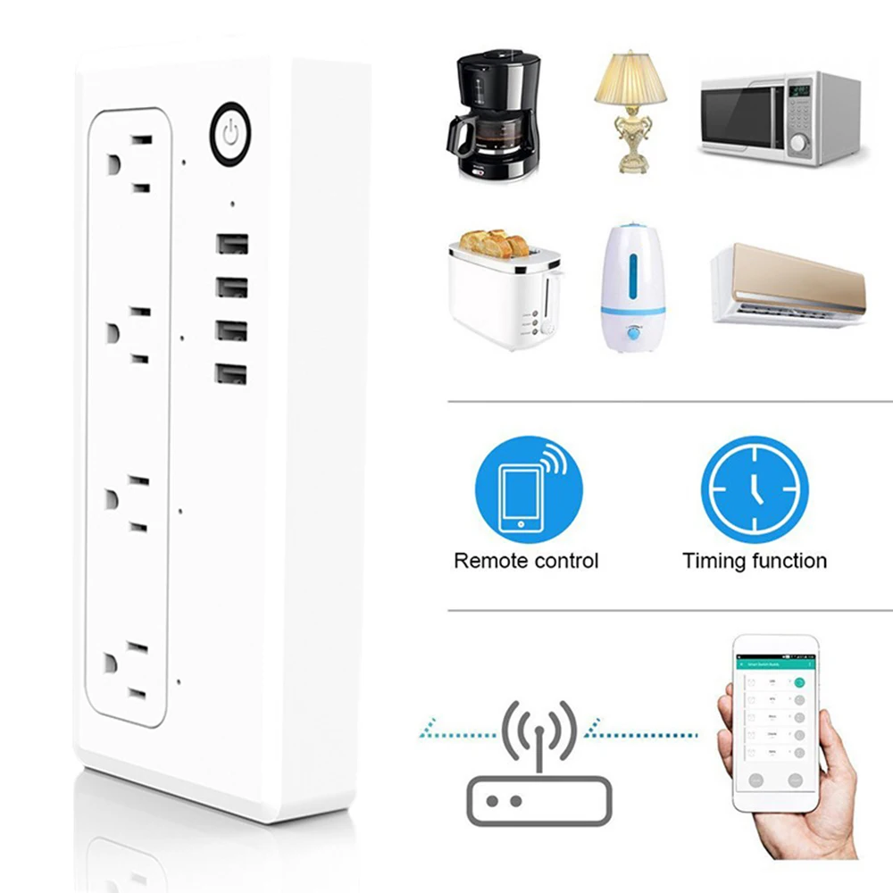 Интеллектуальная беспроводная (Wi Fi) Мощность полосы Стабилизатор напряжения несколько розетки 4 USB Порты и