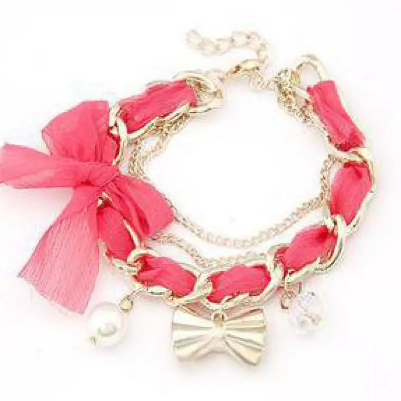 Корейский модный летний кружевной браслет с бантом и имитацией жемчуга