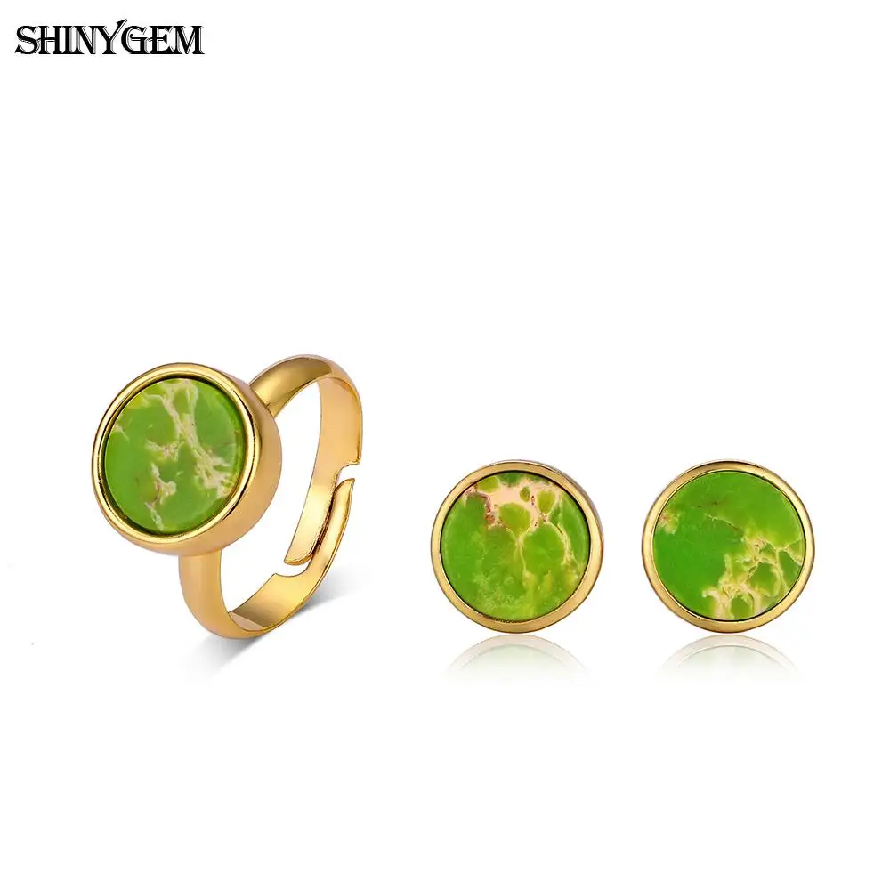ShinyGem Гладкий Круглый натуральный морской осадок ювелирные изделия из яшмы набор