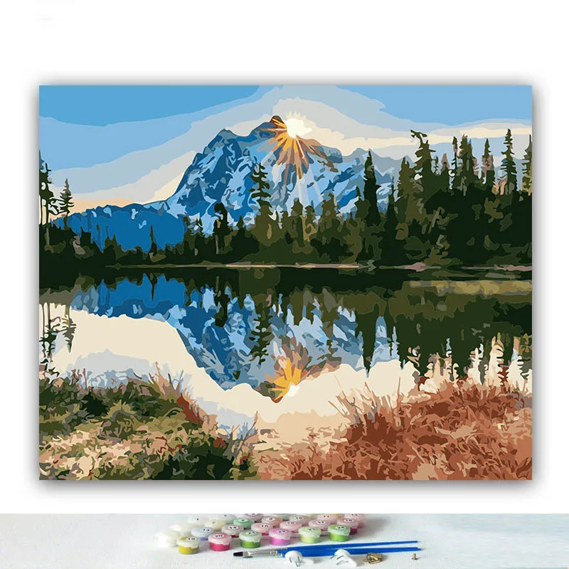 DIY раскраска краска по номерам естественную красоту горный Рив Фотографии