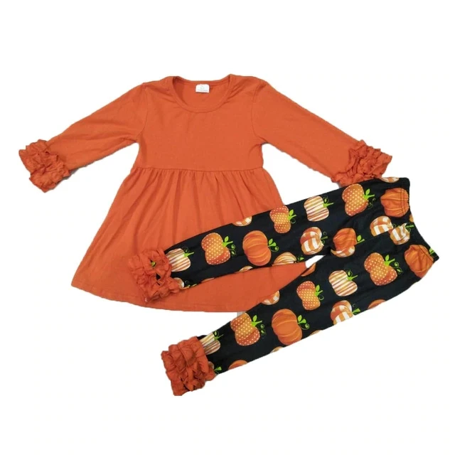 

Girl fall outfit pumpkin Halloween children's clothing high quality boutique fashion 2 piece set