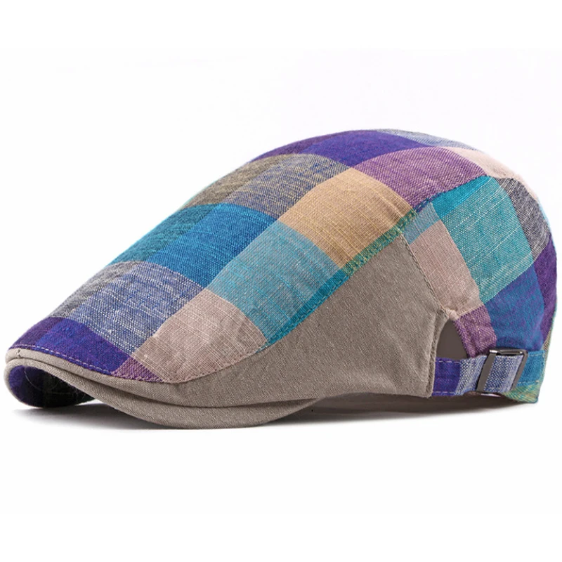 

HT2276 Spring Summer Beret Cap Men Women Plaid Flat Ivy Newsboy Cap Unisex Colorful Sun Hats for Women Men Adjustable Berets