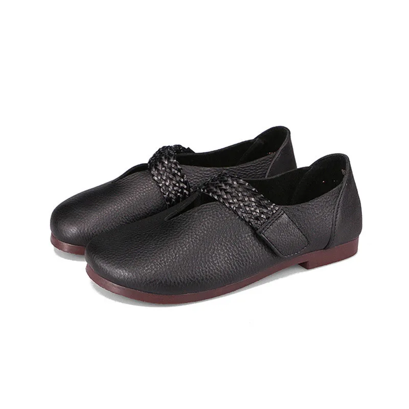 

Leather flat with comfortable single shoes literary retro personality round head braided with shallow mouth cowhide women's shoe