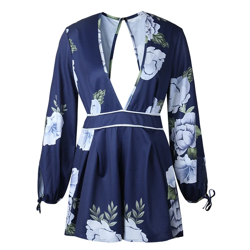 Сексуальная спинки Для женщин Playsuit пляж глубоким v-образным вырезом длинный