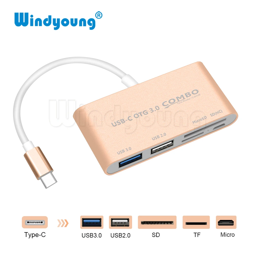 USB C концентратор картридер 5-в-1 Type OTG мульти USB-C разветвитель + Micro порт питания для