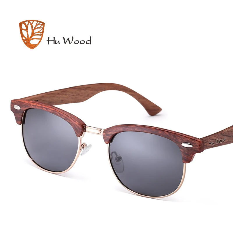 HU WOOD модные овальные Полуободковые солнцезащитные очки унисекс поляризационные