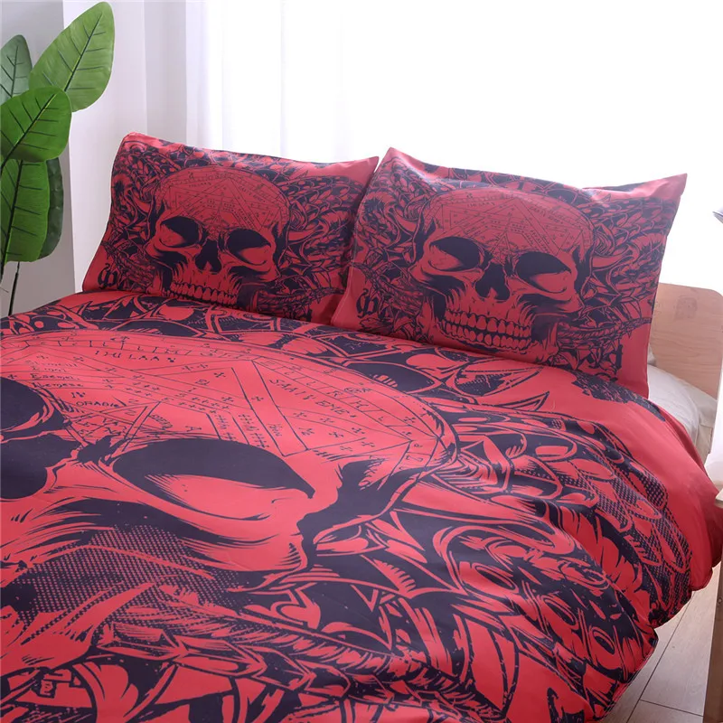 

Duvet Cover European American Embrace death red skull nose ring Skull 3pcs Family student dormitory Quilt cover pillowcase