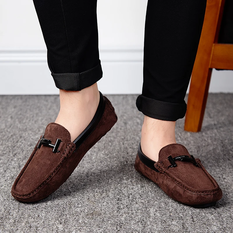 Men Shoes Loafers Casual Slip On Loafer Fur Moccasins Suede Size 6.5-10 Luxury Genuine Leather Driving | Обувь