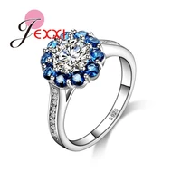 trendy fashion 925 sterling silver circel bijoux 925 sterling silver blue crystal flower ring for women anillo