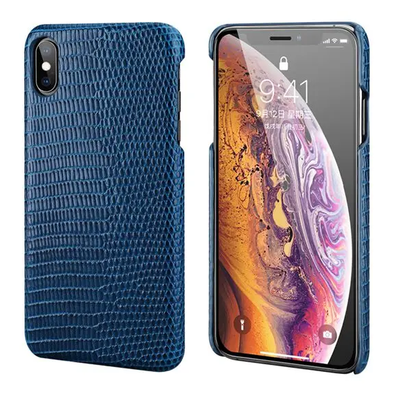 Blue Чехол Из Натуральной Кожи Ящерицы для iphone X XS XR XS Max для iphone 11 Pro MAX для iphone 6s 7 8 plus задняя крышка из натуральной кожи - Цвет: Blue