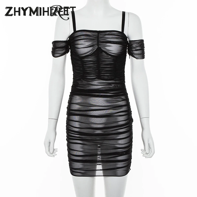 Сексуальное летнее Сетчатое платье ZHYMIHRET с открытыми плечами для женщин