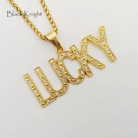 cara new gold charm letter lucky pendant necklace cz crystal fashion hip hop jewelry 75cm long chain good luck for men cagf0230