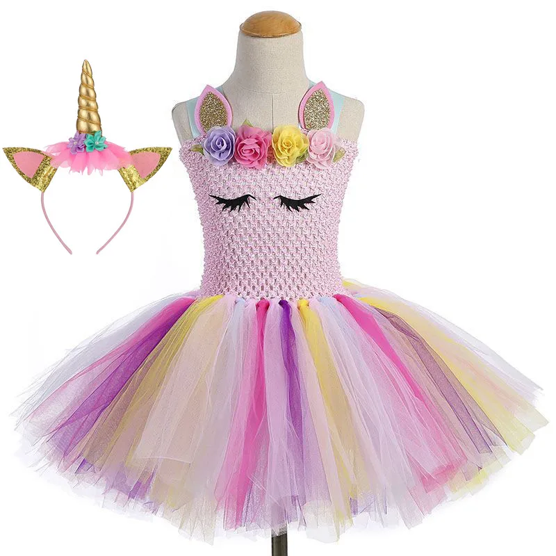 Pink Dress miter От 1 до 12 лет платье-пачка с изображением единорога для девочек; детское праздничное платье принцессы радуги; Карнавальный костюм для девочек на Рождество и Хэллоуин - Цвет: Pink Dress miter