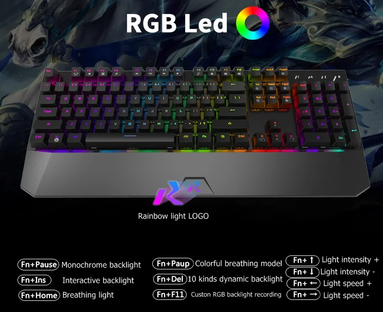 RK956 RGB/смешанный светильник с подсветкой эргономичная USB Проводная игровая клавиатура настольная клавиатура для ноутбука с боковыми огнями макро Программирование