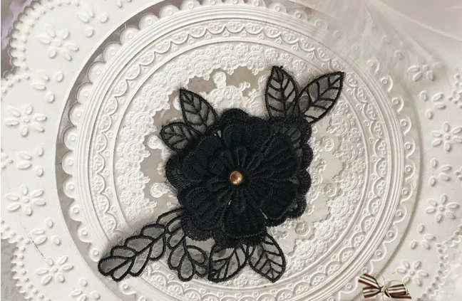 15pcs/lot 6.5x11.5cm width black flower fabric embroidery lace appliques patch D21D258O0306H | Дом и сад
