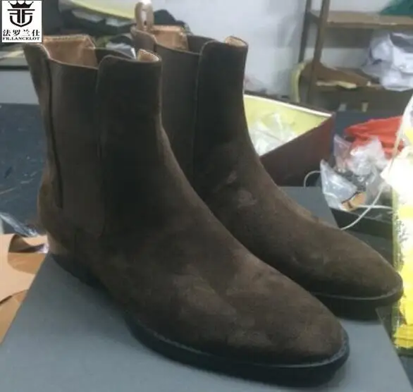 Мужские замшевые ботинки челси FR. Lanceot без шнуровки высокого качества 2019|boots
