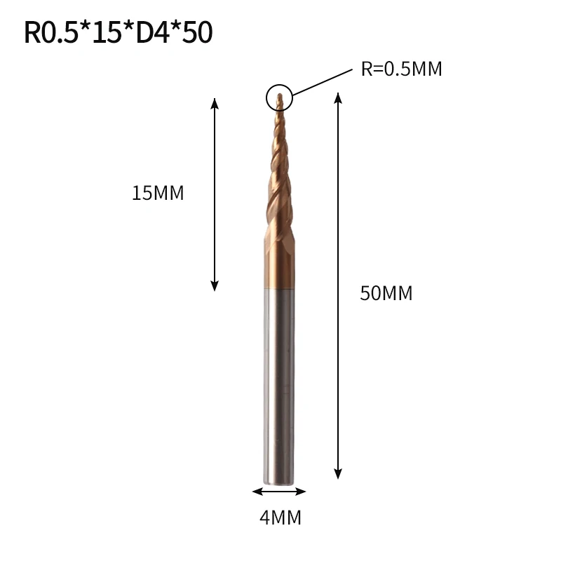 R0.5X15XD4X50L Augusttools 1 шт. коническая конусная фреза HRC60 из твердого карбида вольфрама коническая фреза с ЧПУ конусная резьба по дереву и металлу - Длина режущей кромки: R0.5X15XD4X50L