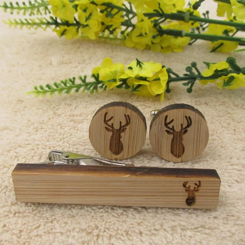 Deer set Новые модные деревянные запонки высокого качества якорь велосипед популярный Стиль Запонки Зажим для галстука набор мужской аксессуар - Окраска металла: Deer set
