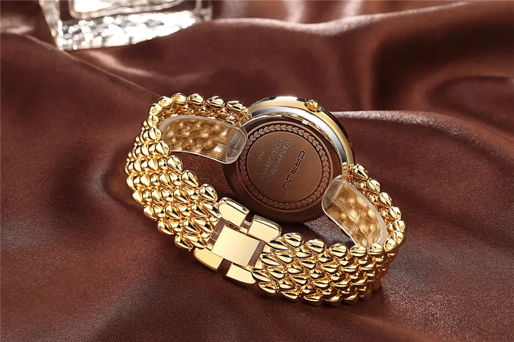 Часы CRRJU женские золотистые со стразами брендовые модные наручные Роскошные с