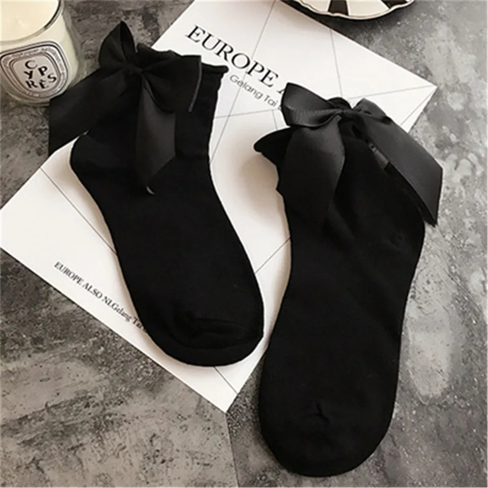 27 Colors.Chic Streetwear Women's Lovely Candy Color Bow Socks.Casual Female Contrast Color Short Socks.Cute Ladies Bow knot Sox