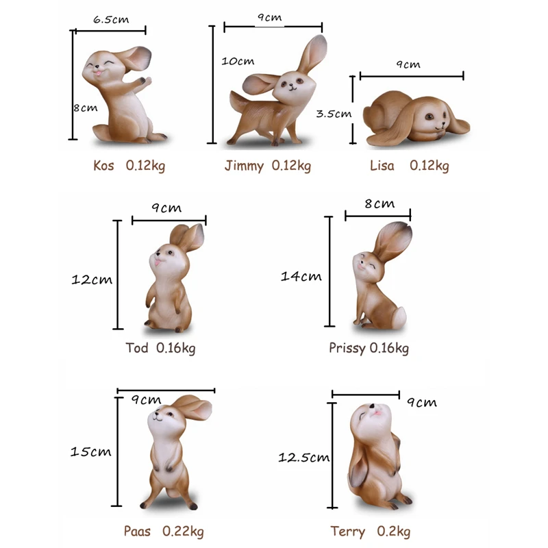 Set of 7 Decorative Resin Bunny Rabbits Figurines Desktop Animal Ornaments Miniatures Home Decoration for Gifts | Дом и сад