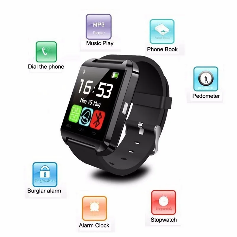 Умные часы U8 с Bluetooth Смарт для iPhone IOS Android синхронизацией вызовов SMS монитором