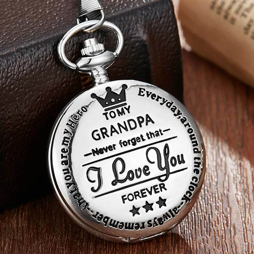 To Grandpa Watch 3 5 цветов для моего дедушки кварцевые карманные часы I LOVE YOU FOREVER с лазерной гравировкой ожерелье часы на ремешке с цепочкой для мужчин дед подарок на день рождения - Цвет: To Grandpa Watch 3
