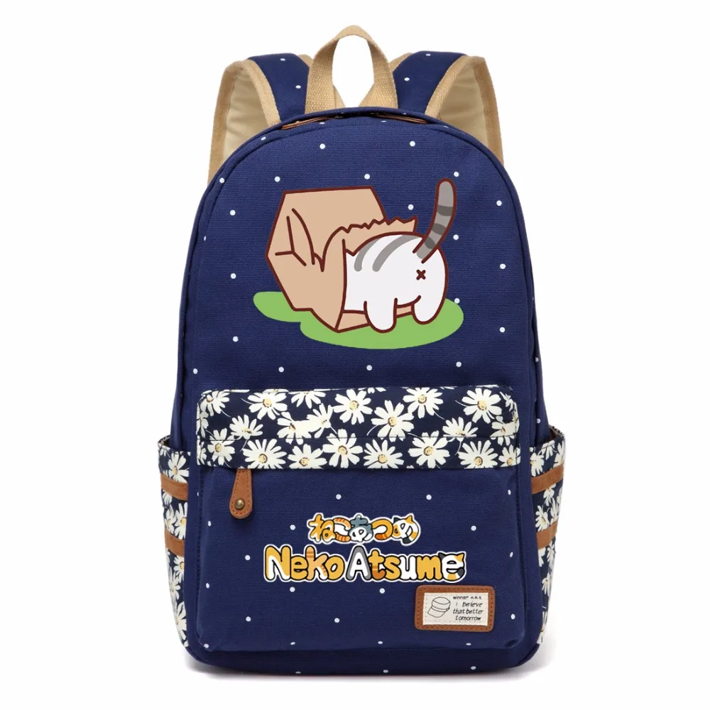 WISHOT Neko Atsume Холщовая Сумка с цветами волнистый рюкзак дорожная сумка через плечо