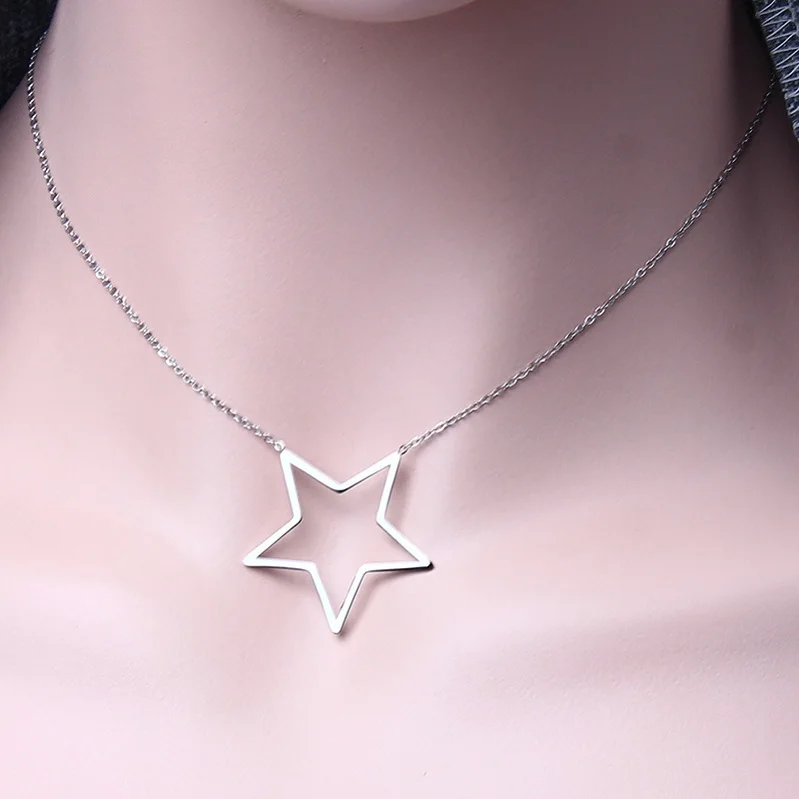 star silver Цепочка Из Нержавеющей Стали, колье, сердце, подвеска для лучших друзей, ожерелье для женщин, чокер, ожерелье для женщин, Корейская звезда, клевер, круглый - Окраска металла: star silver