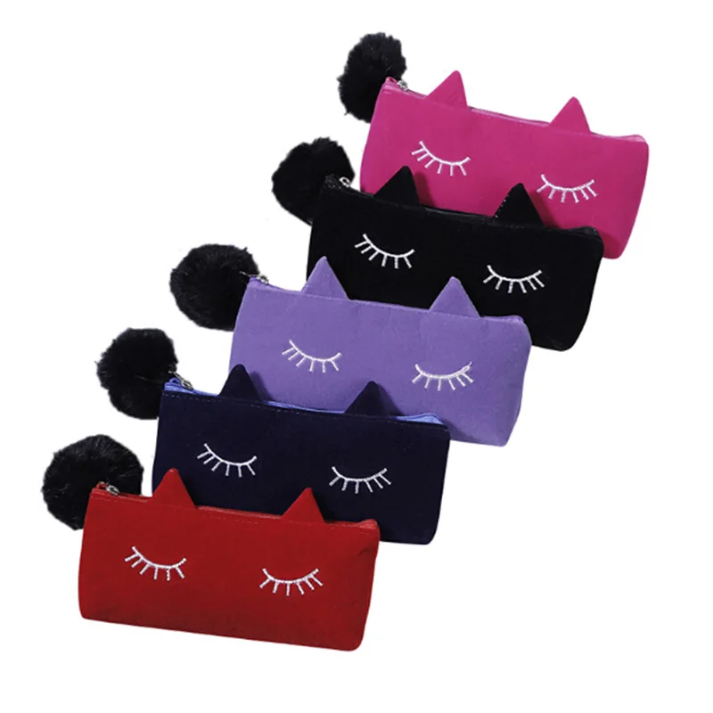 Симпатичная Дамская косметичка сумка на молнии с кошачьим ободком дорожная для