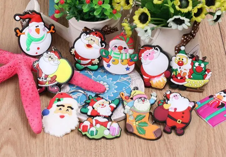 

DHL FREE 500PCS mixed designs 5cm Santa Claus key chains Christmas gift soft pvc keychain KIDS TOYS Christmas tree ornaments