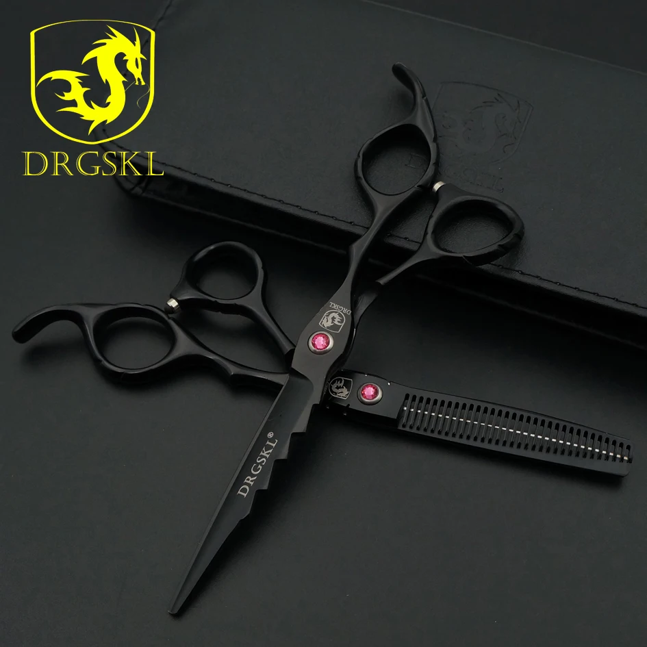 

2018 new DRGSKL black hair cut scissors high quality, 6 INCH professional barber hair hairdressing scissors + thinning shears