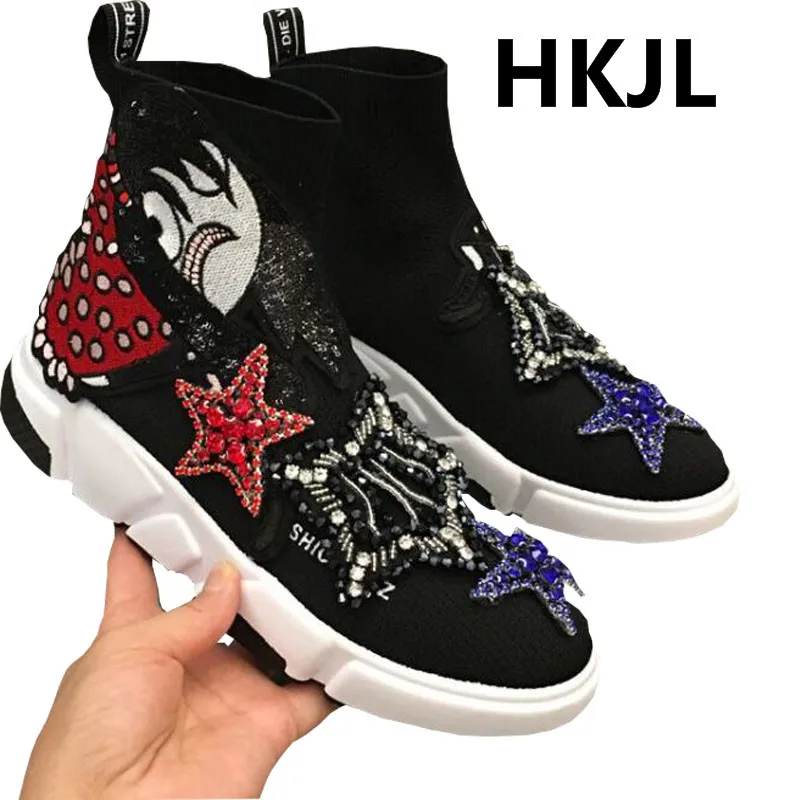 HKJL/спортивные эластичные ботильоны; Новинка года; сезон весна; Повседневные вязаные носки; обувь с высоким берцем; модная женская обувь
