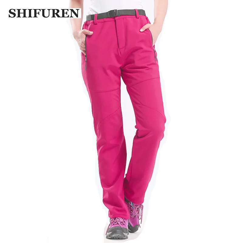 

SHIFUREN Women Hiking Pants Outdoor Warm Winter Thicken Fleece Softshell Trousers Windproof Ski Mountaineering Trekking Pants