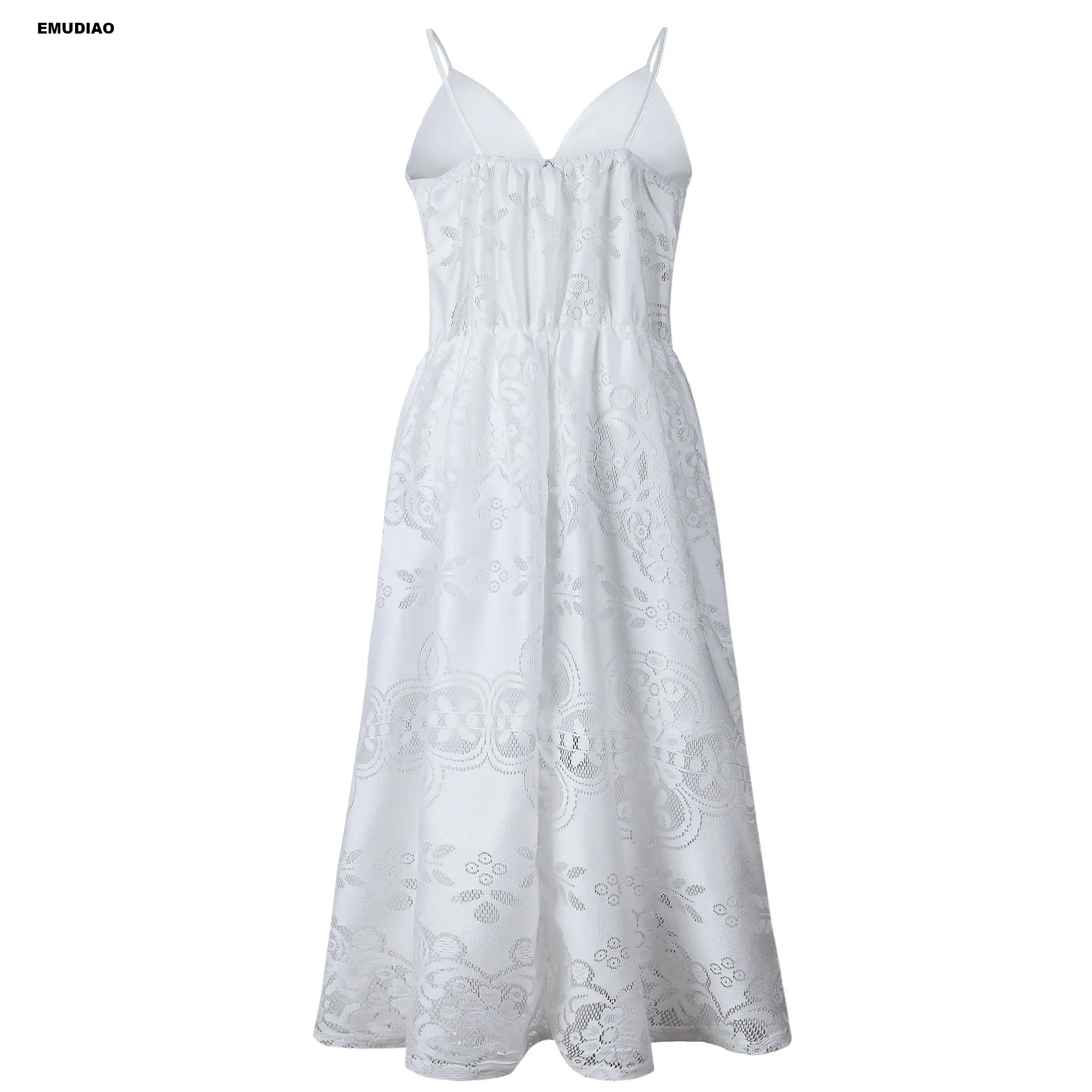 Sexy Lace Spaghetti Strap White Dress Women Elegant Summer Fashion V-Neck Sleeveless Evening Party | Женская одежда
