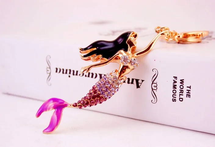 High Quqntity Crystal Mermaid Sea-maid Key Chain Holder Rhinestone Bag Pendant For Car Keyrings KeyChains Wedding Gift K1577 | Украшения и