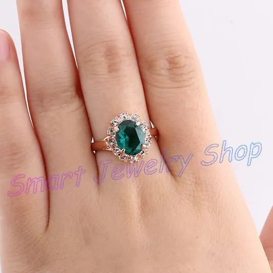 Rigant Rose Gold Color Rhinestone And Green Zircon Cubica Women Rings/ Fashion Crystal Bridal Rings in Cheap Price | Украшения и