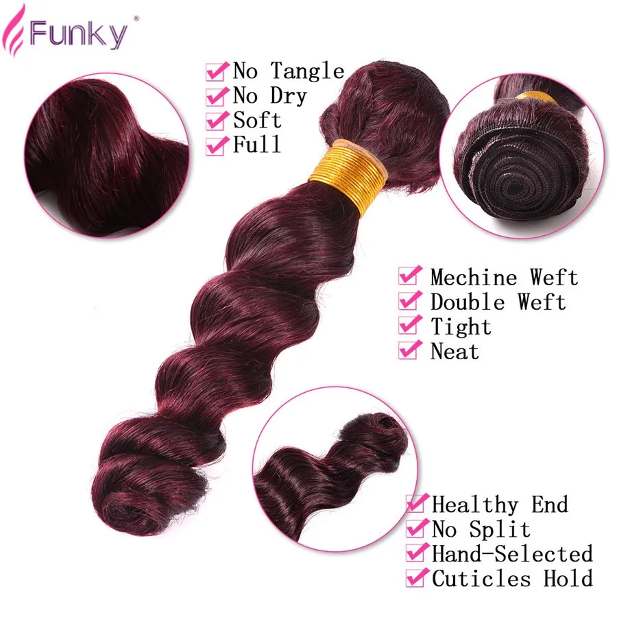 Красота Волос 99j Бразильские Волосы Свободная Волна Lace Closure With Цвет 4 шт. Связки