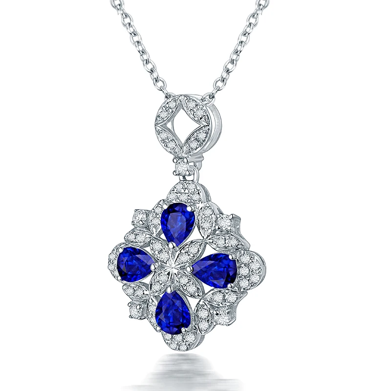 Ожерелье с подвеской в виде синего сапфира из белого золота|fine jewelry|gold diamond