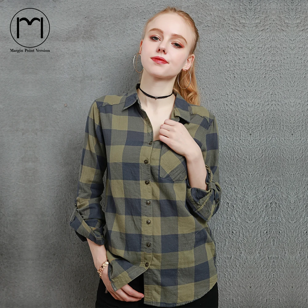 5 color Long Sleeve Womens Cotton Plaid and stripe Shirt Turn Down Collar Blusas Feminino Ladies Blouses Tops Fashion |
