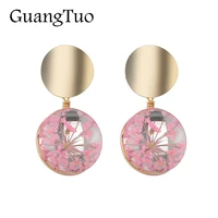 new creative plant dried flowers earring woman fashion temperament wild sequins glass ball earing jewelry gift wholesale