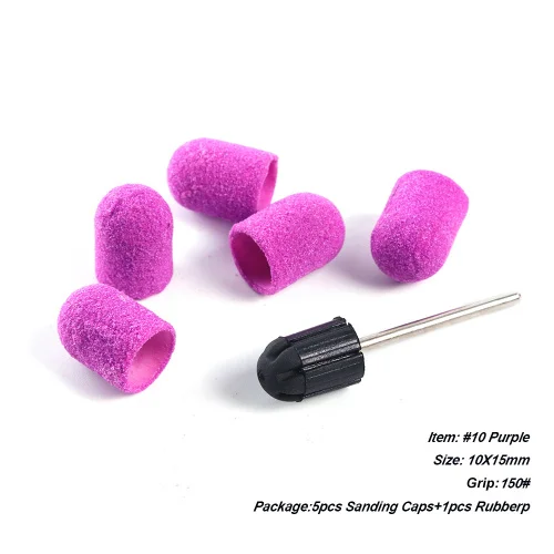 NO.10 Purple STZ, 5 шт. шлифовальных лент для ногтей, машинная ручка 150# шлифовальные колпачки с резиновым кофе, УФ-гель для удаления ногтей, сверла для ногтей, Маникюрный Инструмент#721 - Цвет: NO.10 Purple