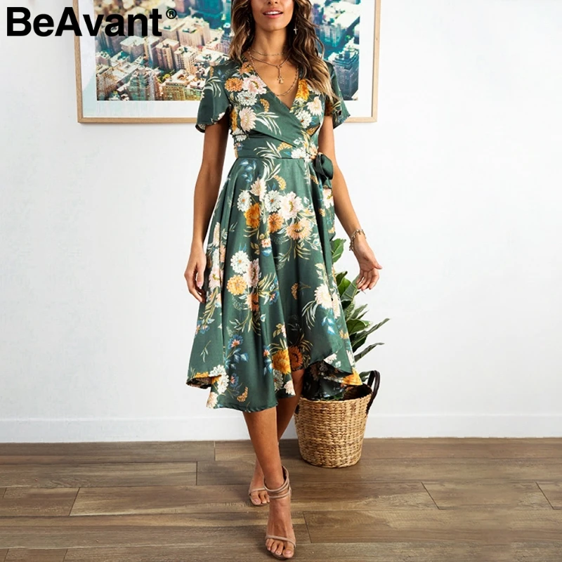 Женское плиссированное платье BeAvant винтажное с цветочным принтом и поясом на