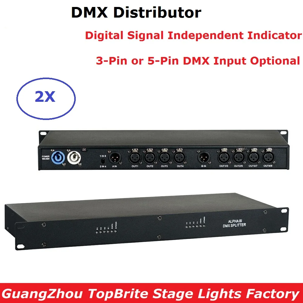 2 единицы DMX сплиттер DMX512 светильник сценический светильник s разделитель усилителя сигнала 8 выходов DMX Дистрибьютор 3 PIN/5PIN XLR разъем