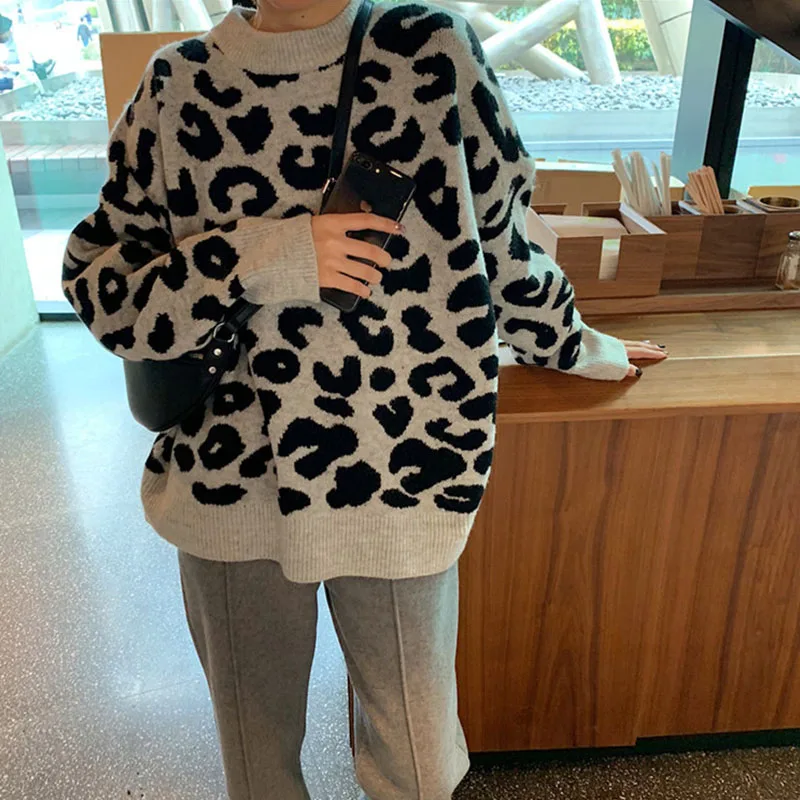 Wixra Stylish Leopard Print Sweaters Autumn Winter Spring Female O Neck Ladies Knitted Pullovers Womens Clothing 2019 Hot | Женская