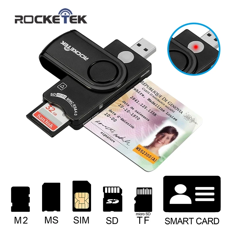 Rocketek USB 2 0 мульти считыватель смарт-карт SD/TF MS M2 micro SD память ID банковские карты sim