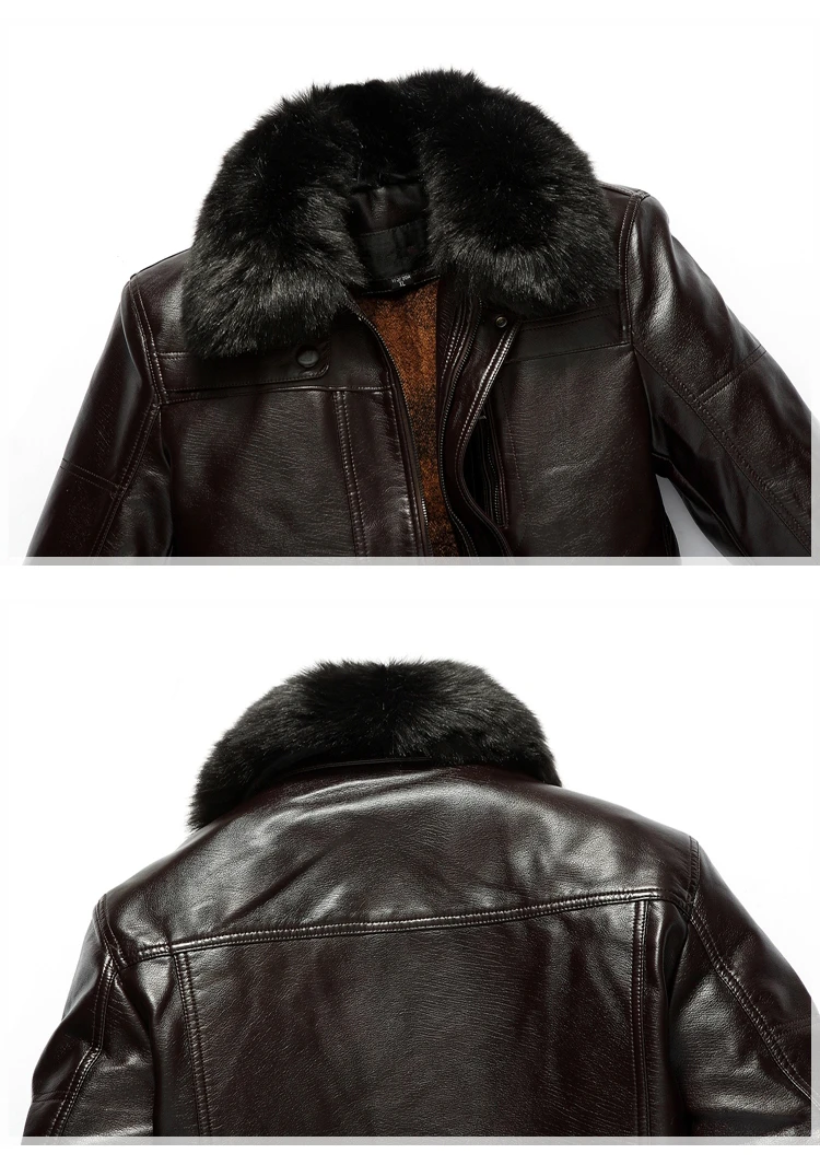 XL-7XL Повседневная однотонная кожаная куртка с меховым воротником, мужское пальто, теплая зимняя куртка, мужские кожаные куртки размера плюс, высокое качество