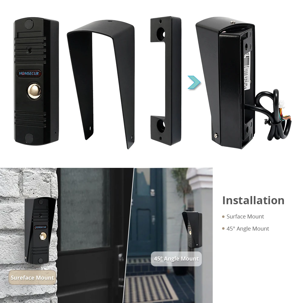 HOMSECUR " 4 провода видео домофон дверной звонок Система IP65 камера ИК Ночное Видение 45 градусов угол крепления 110 угол обзора