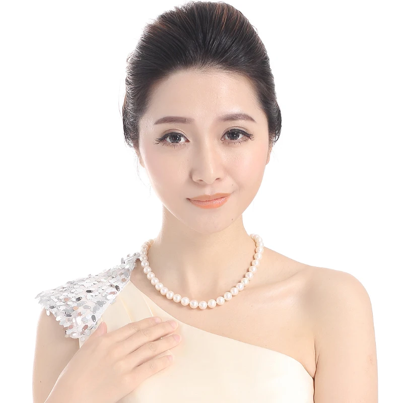 Ожерелье-чокер женское с натуральным пресноводным жемчугом колье Белым Круглым